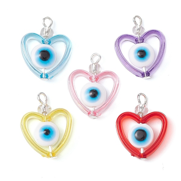 

PandaHall Transparent Acrylic Pendants, with Resin Beads and 6/0 Glass Seed Beads, Heart with Evil Eye, Mixed Color, 21x16x5mm, Hole: 2mm..., Multicolor