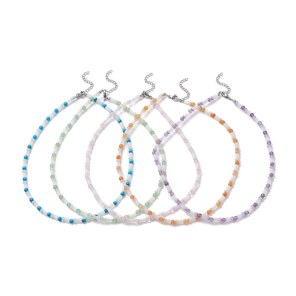 

PandaHall Glass Mushroom & Mixed Natural Gemstone Beads Necklaces, 304 Stainless Steel Jewelry for Women , Mixed Color, 15-3/4 inch(40cm)..., Multicolor