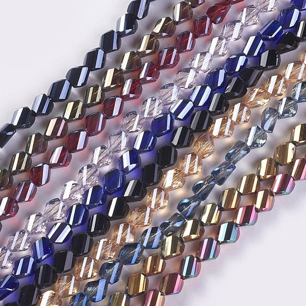 

PandaHall Electroplate Glass Beads Strands, Twist, Mixed Color, 4.8~5.5x4.5~4.8x3~3.5mm, Hole: 0.7~1mm, about 49pcs/strand, 9.44 inch~10.03..., Multicolor