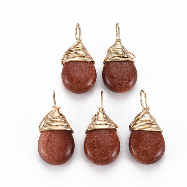 

PandaHall Synthetic Goldstone Pendants, with Golden Brass Findings, Teardrop, 24~26x13x8mm, Hole: 4~5x2~3mm Goldstone Teardrop