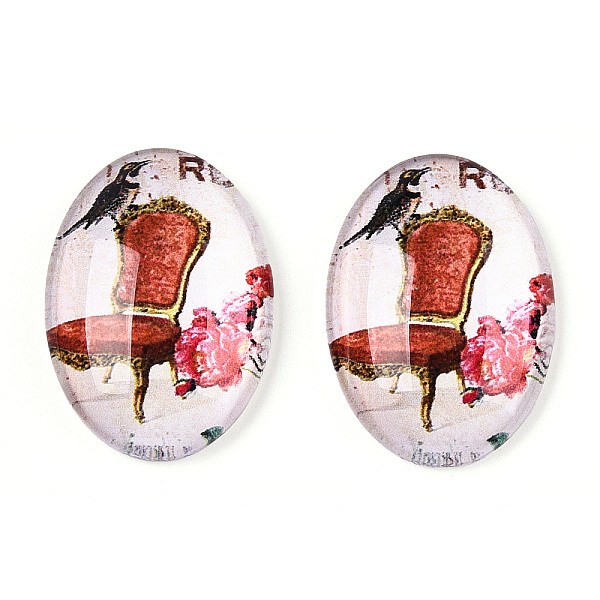 

PandaHall Glass Cabochons, with European Style Pattern, Oval, Misty Rose, 25x18x6mm Glass Oval