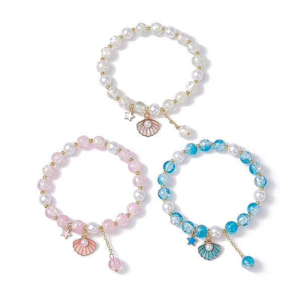

PandaHall 3Pcs 3 Color Glass Beads Stretch Bracelet, Stackable Bracelets with Brass & Alloy Enamel Charms, Shell Shape, Inner Diameter...