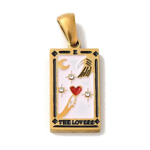 

PandaHall 304 Stainless Steel Pendants, with Enamel and Glass Rhinestone, Rectangle with Tarot Charm, Golden, Red, 19x10.5x2.5mm, Hole...