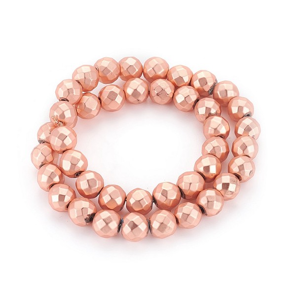 

PandaHall Electroplated Non-magnetic Synthetic Hematite Beads Strands, Frosted, Faceted, Round, Rose Gold Plated, 10mm, Hole: 1.4mm, about...