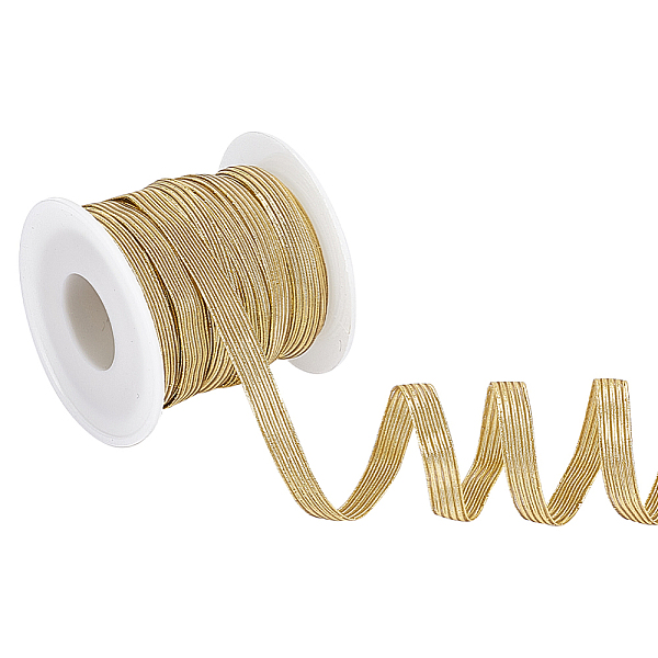 

PandaHall arricraft About 21.87 Yards(20m) Goldenrod Elastic Band, Glitter Braided Ribbon Flat Metallic Elastic Strap for DIY Crafting..., Gold