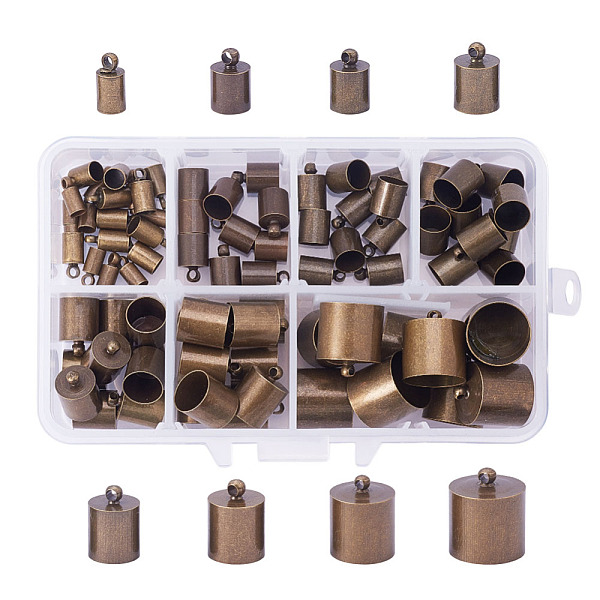 

PandaHall Brass Cord Ends, Nickel Free, Antique Bronze, 8~16x4~14mm, Hole: 1mm, Inner Diameter: 3~13.5mm, 80pcs/box Brass