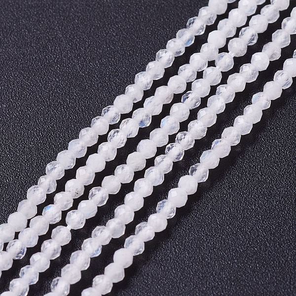 PandaHall Natural White Moonstone Beads Strands, Faceted, Round, 2mm, Hole: 0.5mm, about 219pcs/strand, 14.9 inch(38cm) White Moonstone...