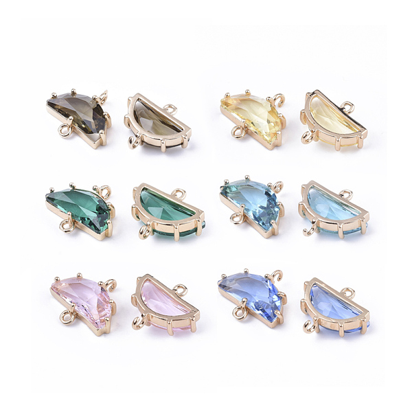 

PandaHall Transparent Glass Links connectors, with Brass Findings, Faceted, Half Round, Light Gold, Mixed Color, 14x16x5mm, Hole: 1.2mm..., Multicolor