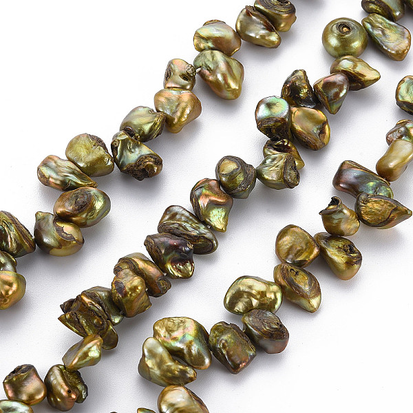 

PandaHall Natural Keshi Pearl Beads Strands, Cultured Freshwater Pearl, Dyed, Nuggets, Olive, 8~17x6~12x3~7mm, Hole: 0.5mm, about..., Green