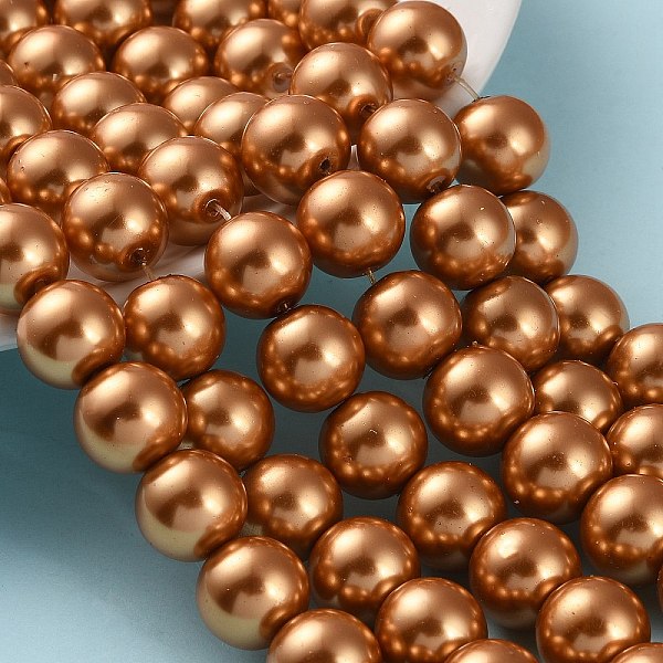 

PandaHall Glass Pearl Beads Strands, Pearlized, Round, Peru, 12mm, Hole: 1mm, about 68pcs/strand, 30.71 inch(78cm) Glass Round Brown