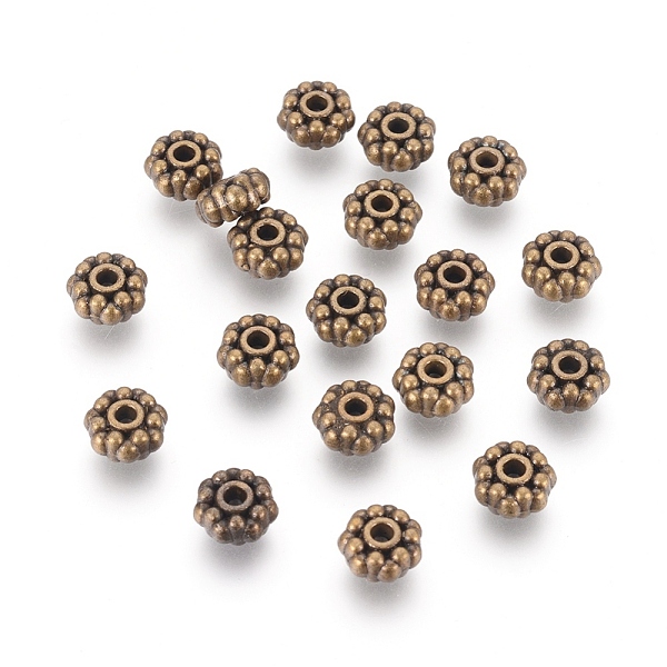 

PandaHall Tibetan Style Alloy Spacer Beads, Cadmium Free & Nickel Free & Lead Free, Flower, Antique Bronze, 8x4mm, Hole:2mm Alloy Flower