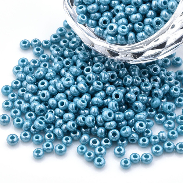 

PandaHall 8/0 Czech Opaque Glass Seed Beads, Lustered, Round, Sky Blue, 3x2mm, Hole: 1mm, about 500g/bag Czech Glass