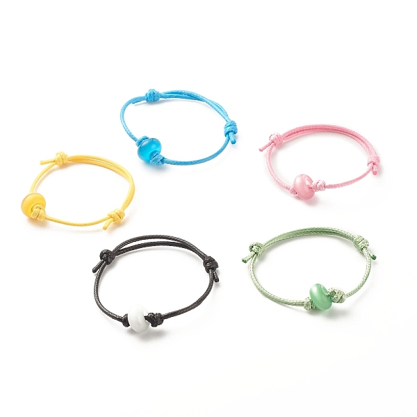 

PandaHall Cat Eye Rondelle Beaded Cord Bracelet, Adjustable Bracelet for Women, Mixed Color, Inner Diameter: 1-5/8~3 inch(4~7.5cm) Cat Eye..., Multicolor