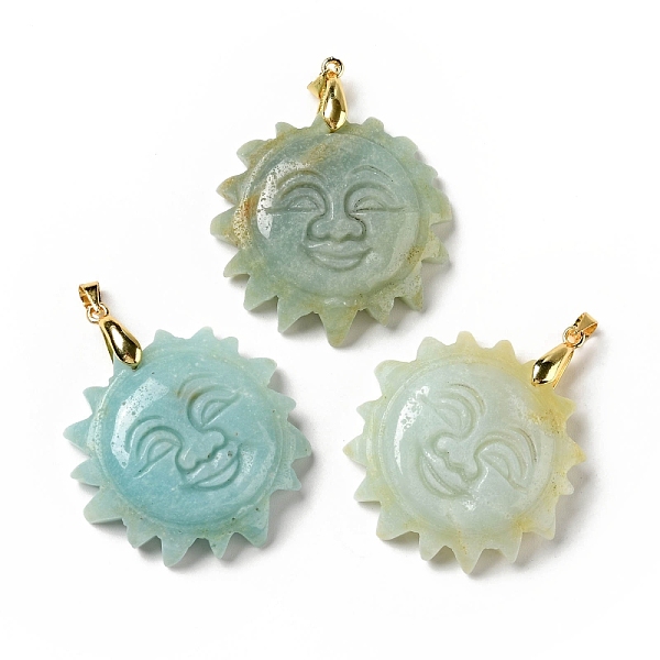 

PandaHall Natural Flower Amazonite Pendants, with Golden Tone Brass Findings, Lead Free & Cadmium Free, Sun with Smiling Face...
