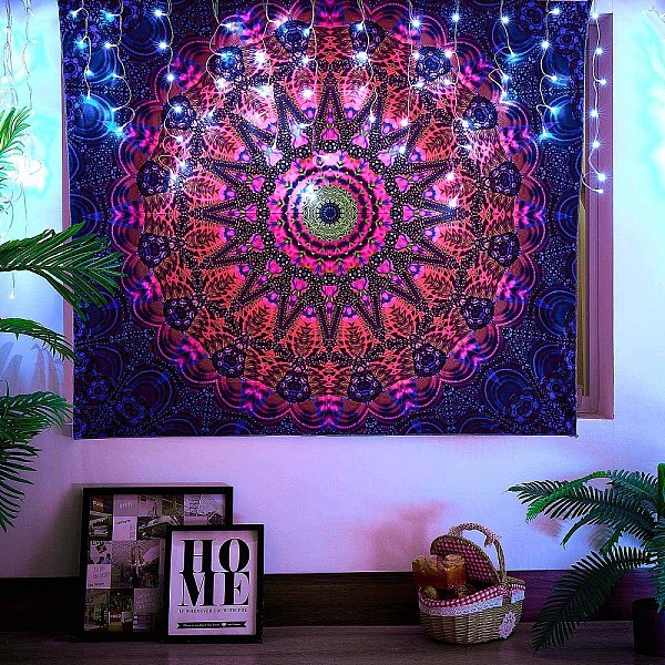 

PandaHall Black Light Boho Mandala Wall Tapestry, Glow in the Dark Trippy Tapestry, for Psychedelic Neon Party Wall, Bedroom, Living Room..., Pink