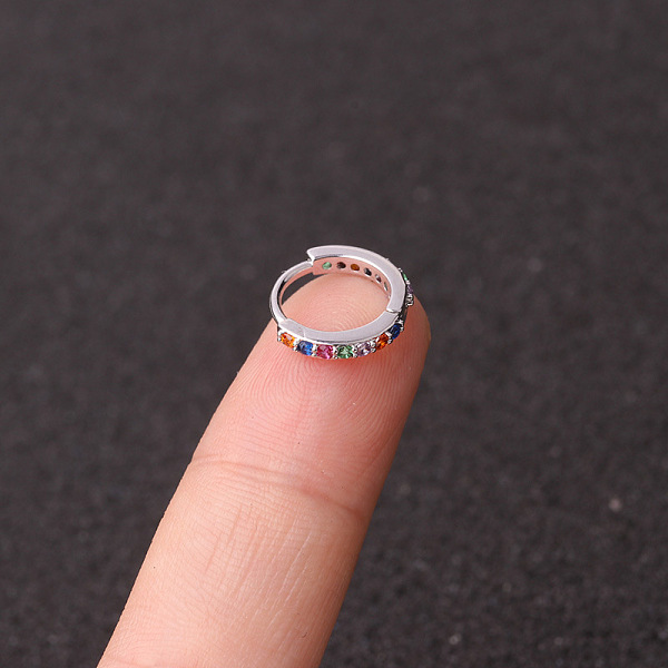 Brass Micro Pave Clear Cubic Zirconia Hoop Cartilage Earrings