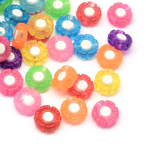 

PandaHall Transparent Flower Acrylic Beads, Bead in Bead, Mixed Color, 9~10x10x4mm, Hole: 2mm Acrylic Flower Multicolor