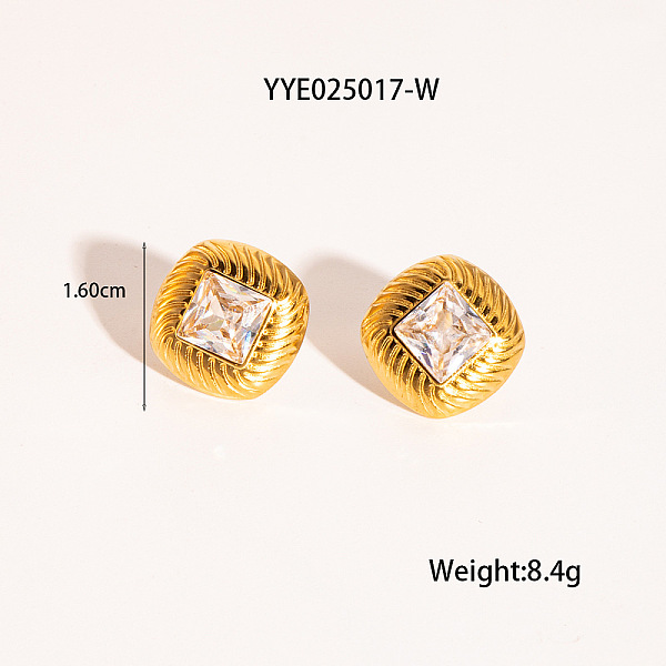 Boucles d'oreilles à tige rétro en acier inoxydable et zircone cubique pour femmes
