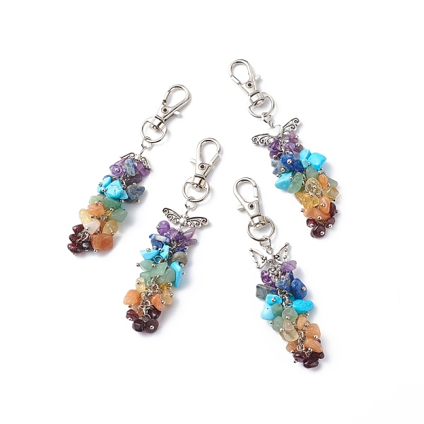 

PandaHall Gemstone Chips Cluster Pendant Decorations, with Alloy Wing, Lobster Clasp Charms, Clip-on Charms, for Keychain, Purse, Backpack...