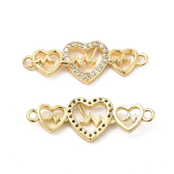 

PandaHall Brass Micro Pave Clear Cubic Zirconia Connector Charms, 3 Heart Links, Real 18K Gold Plated, 10.5x29.5x3mm, Hole: 1.5mm...