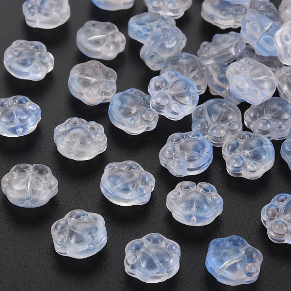 

PandaHall Two Tone Transparent Baking Painted Glass Beads, Paw Print, Light Sky Blue, 13.5x15x8.5mm, Hole: 1.2mm Glass Paw Print