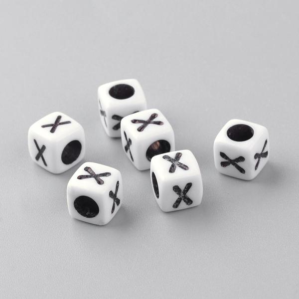 

PandaHall Opaque Acrylic Beads, Letter Style, Cube, Letter.X, 6x6x6mm, Hole: 3mm, about 3000pcs/500g Acrylic Letter X