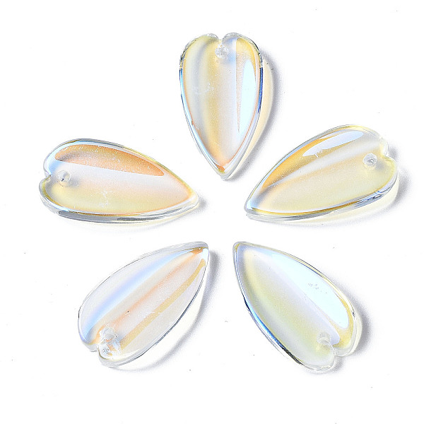 

PandaHall Transparent Glass Pendants, AB Color Plated, Leaf, Clear AB, 20.5x11x3.5mm, Hole: 1.2mm Glass Leaf White