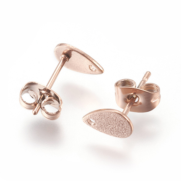 

PandaHall Ion Plating(IP) 304 Stainless Steel Stud Earring Findings for Dangle Charms, Textured Teardrop, Rose Gold, teardrop,: 8x5mm, Hole...