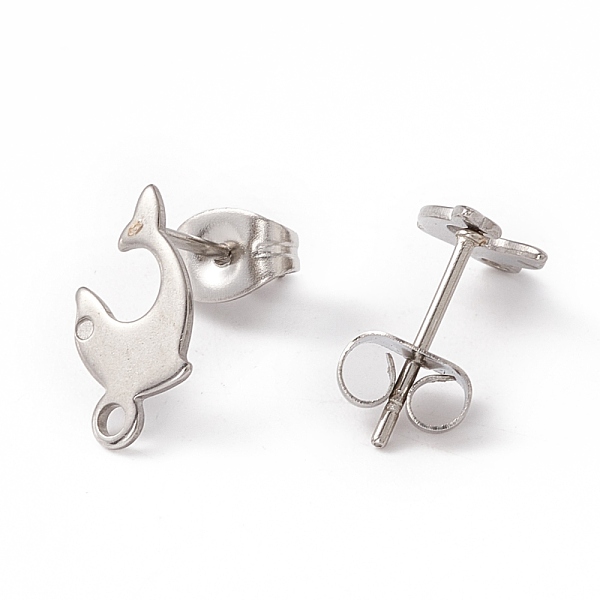 

PandaHall 201 Stainless Steel Stud Earring Findings, with 304 Stainless Steel Pins, Horizontal Loops and Ear Nuts, Dolphin, Stainless Steel...