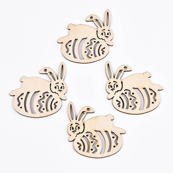 

PandaHall Undyed Natural Wooden Big Pendants, Laser Cut, for Easter, Rabbit & Easter Egg with Egg, Antique White, 62x60x2mm, Hole: 3mm Wood...