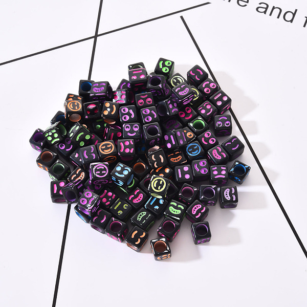 

PandaHall Craft Black Acrylic Beads, Cube with Mixed Color Mixed Expression, 6x6x6mm, Hole: 3.5mm, about 100pcs/bag Acrylic Cube Multicolor
