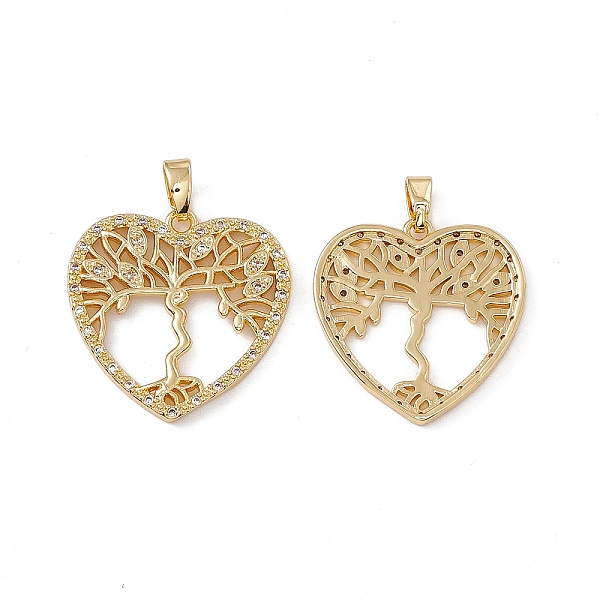 

PandaHall Brass Micro Pave Cubic Zirconia Pendant, with Glass, Real 18K Gold Plated, Heart with Tree of Life Charm, Clear, 22.5x22x2mm, Hole...