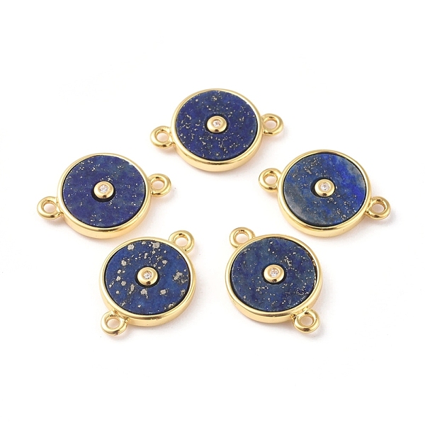 

PandaHall Natural Lapis Lazuli Links connectors, with Golden Brass Findings and Cubic Zirconia, Long-Lasting Plated, Flat Round...