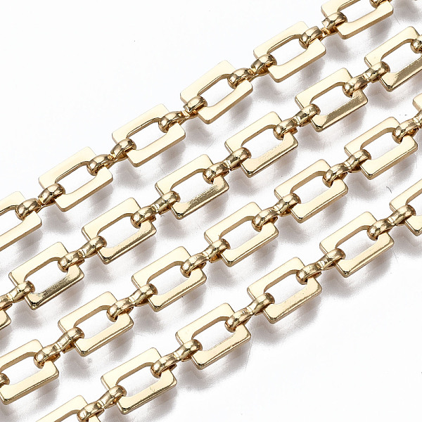 

PandaHall Brass Chains, Rectangle Link Chains, Unwelded, with Spool, Light Gold, Rectangle: 6.5x4.6x1mm, Link: 5.8x2.5x1.2mm, about 16.4...