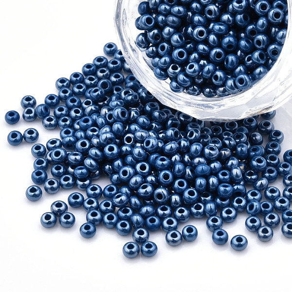 

PandaHall 8/0 Czech Opaque Glass Seed Beads, Lustered, Round, Marine Blue, 3x2mm, Hole: 1mm, about 500g/bag Czech Glass