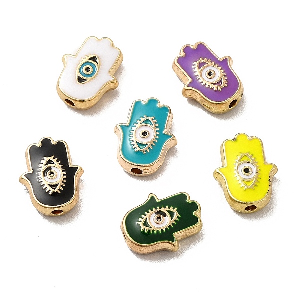 

PandaHall Alloy Enamel Beads, Hamsa Hand/Hand of Miriam with Evil Eye, Golden, Mixed Color, 12x9.5x4mm, Hole: 1.6mm Alloy+Enamel Palm..., Multicolor