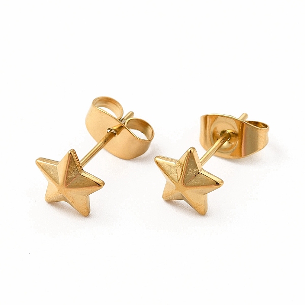 

PandaHall 304 Stainless Steel Star Stud Earrings for Women, Real 18K Gold Plated, 6.5x7mm, Pin: 0.7mm 304 Stainless Steel Star