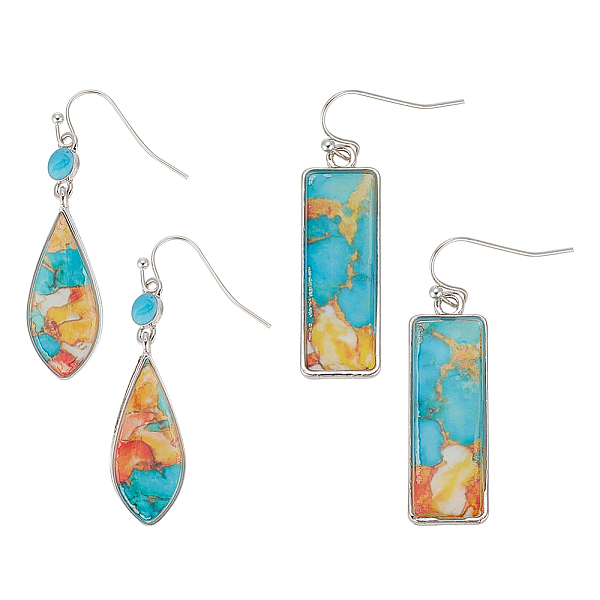 

PandaHall FIBLOOM 2 Pairs 2 style Teardrop & Rectangle Lampwork Dangle Earrings, Platinum Brass Jewelry for Women, Colorful, 14~48mm, Pin...