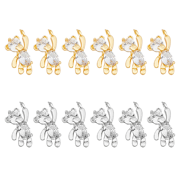 

PandaHall HOBBIESAY 12Pcs 2 Colors Brass Micro Pave Cubic Zirconia Charms, Real 18K Gold Plated, Bear, Platinum & Golden, 12x6x3mm, Hole..., Clear