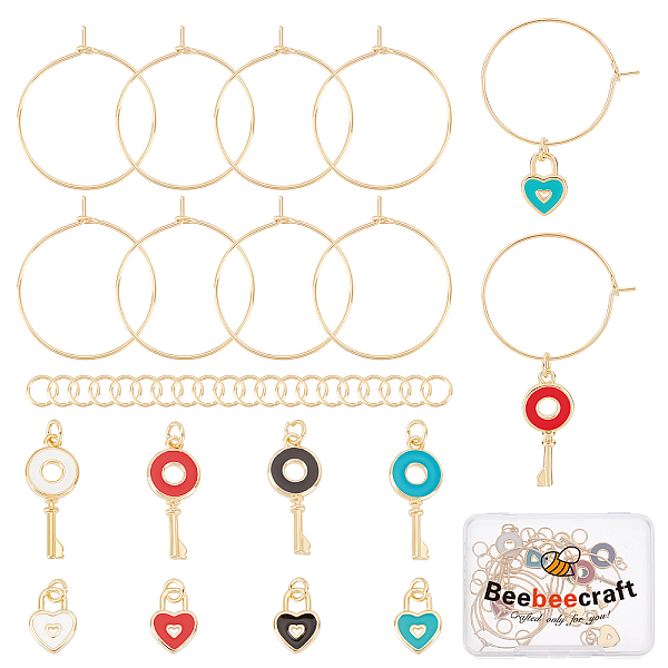 

PandaHall Beebeecraft DIY Heart Padlock & Key Wine Glass Charm Making Kit, Including Brass Hoop Earring Findings & Enamel Pendants, Mixed..., Multicolor