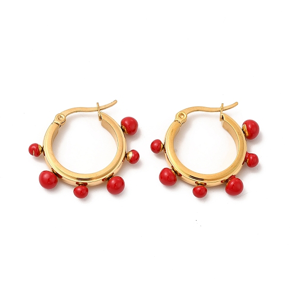 

PandaHall Red Enamel Round Beaded Hoop Earrings, Vacuum Plating 304 Stainless Steel Jewelry for Women, Golden, 26x27x5mm, Pin: 0.8~1.4x0.7mm...