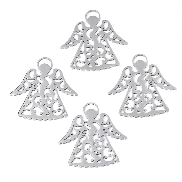 

PandaHall 201 Stainless Steel Pendants, Angel, Stainless Steel Color, 40x39x1mm, Hole: 3x6.5mm 201 Stainless Steel Angel & Fairy