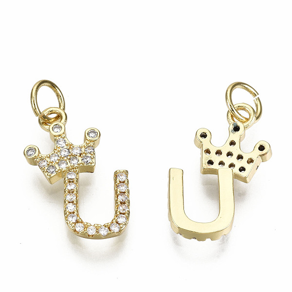 

PandaHall Brass Micro Pave Clear Cubic Zirconia Pendants, with Jump Ring, Nickel Free, Letter, Real 16K Gold Plated, Letter.U, 17.5x9x2mm...