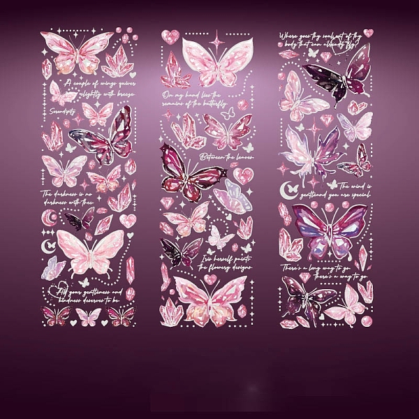 

PandaHall 3 Sheets Hot Stamping PVC Waterproof Decorative Stickers, Self-adhesive Butterfly Decals, for DIY Scrapbooking, Pink, 180x60mm...