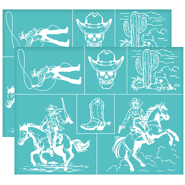 

PandaHall OLYCRAFT 2Pcs 11x8.6 Inch Horse Self-Adhesive Silk Screen Printing Stencil Cowboy Cactus Silk Screen Stencil West Theme Mesh...