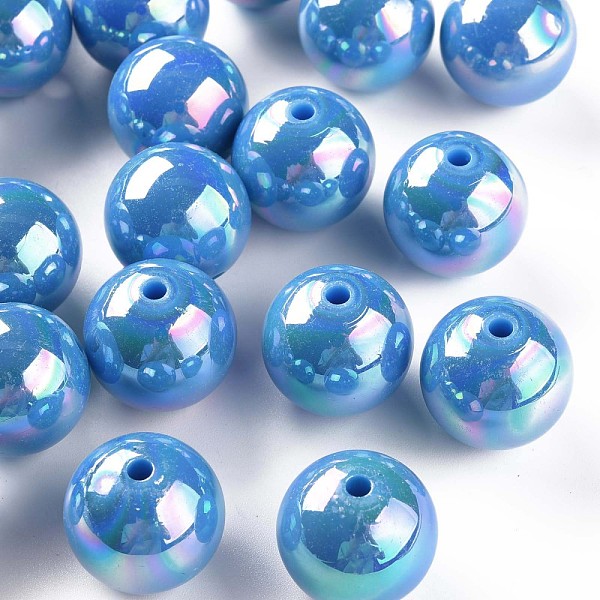 

PandaHall Opaque Acrylic Beads, AB Color Plated, Round, Deep Sky Blue, 20x19mm, Hole: 2~3mm, about 111pcs/500g Acrylic Round
