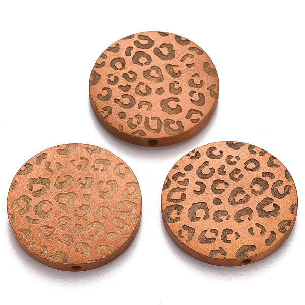 

PandaHall Painted Natural Wood Beads, Laser Engraved Pattern, Flat Round with Leopard Print, Sandy Brown, 30x5mm, Hole: 1.6mm Schima Wood...