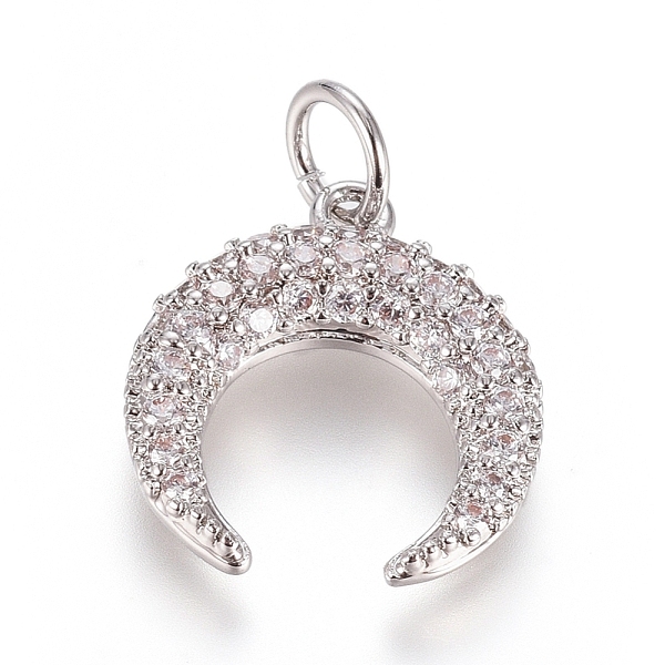 

PandaHall Brass Micro Pave Cubic Zirconia Pendants, with Jump Ring, Long-Lasting Plated, Double Horn/Crescent, Clear, Real Platinum Plated...