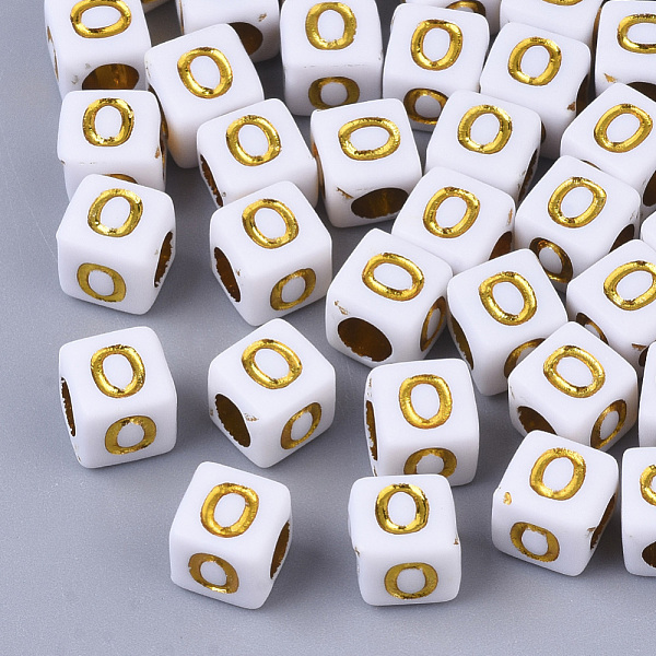 

PandaHall Plating Acrylic Beads, Horizontal Hole, Golden Metal Enlaced, Alphabet Style, Cube, Letter.O, 5.5~6x5.5~6x5.5~6mm, Hole: 3.5mm..., Gold
