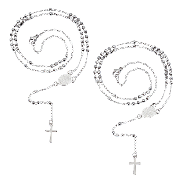 

PandaHall Unicraftale 2Pcs 304 Stainless Steel Rosary Bead Necklaces Set For Easter, Cross & Jesus Pendant Necklaces, Stainless Steel Color...